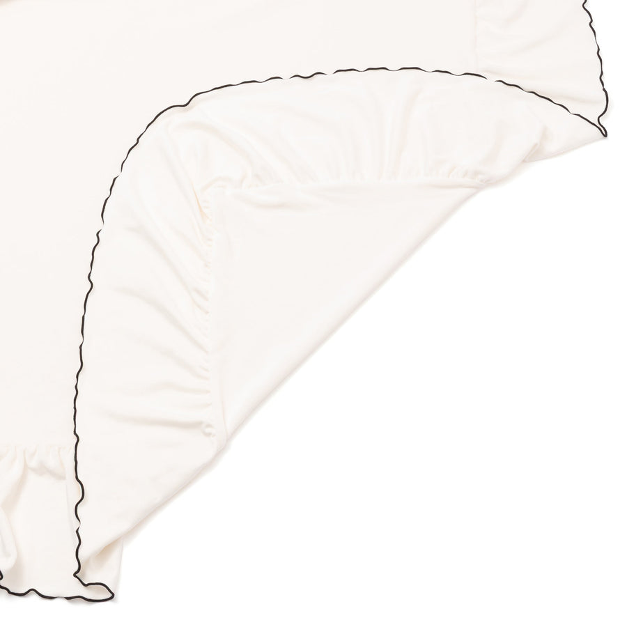 WARMY アルガンオイル加工 フリル 掛け布団カバー セミダブル ホワイト×ブラック