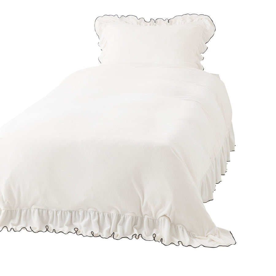 WARMY アルガンオイル加工 フリル 掛け布団カバー ダブル ホワイト×ブラック