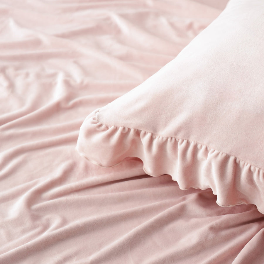 WARMY アルガンオイル加工 フリル 掛け布団カバー ダブル ピンク