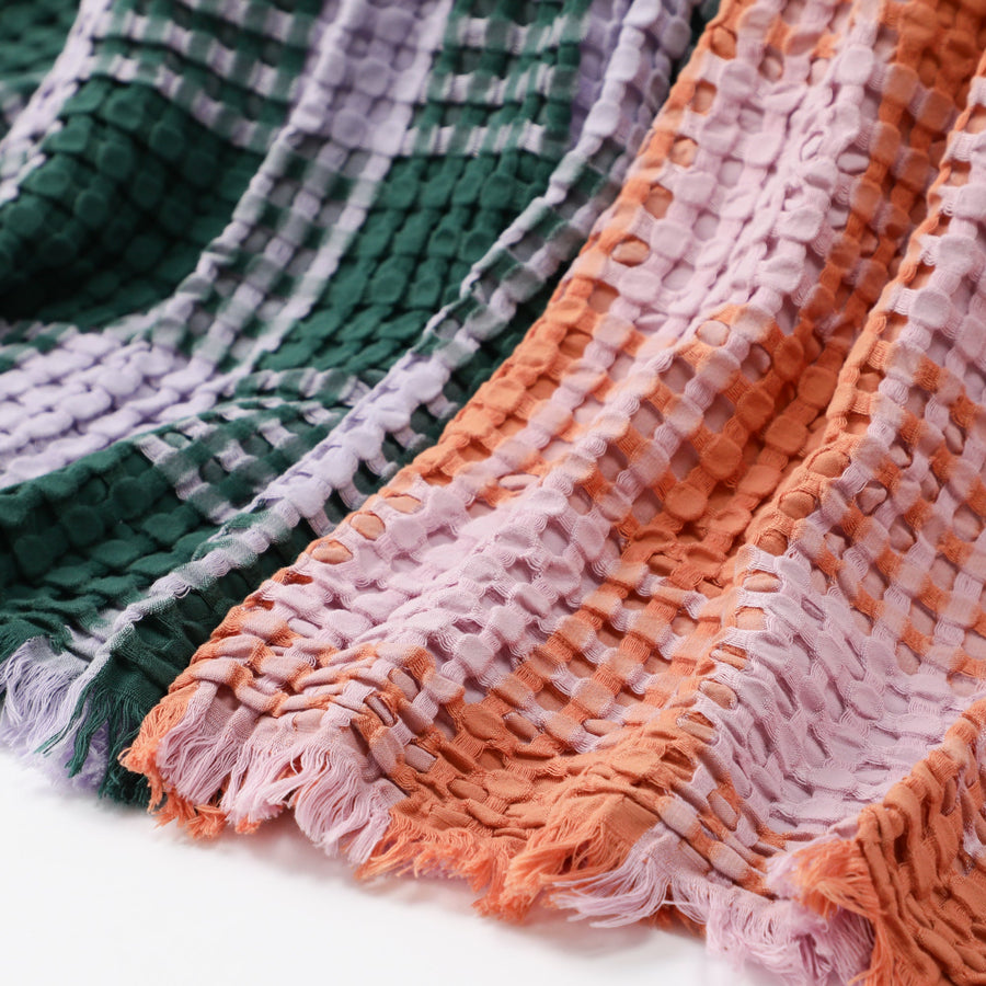 なめらかワッフルチェック スロー（ひざ掛け）1700×1300 ピンク×オレンジ