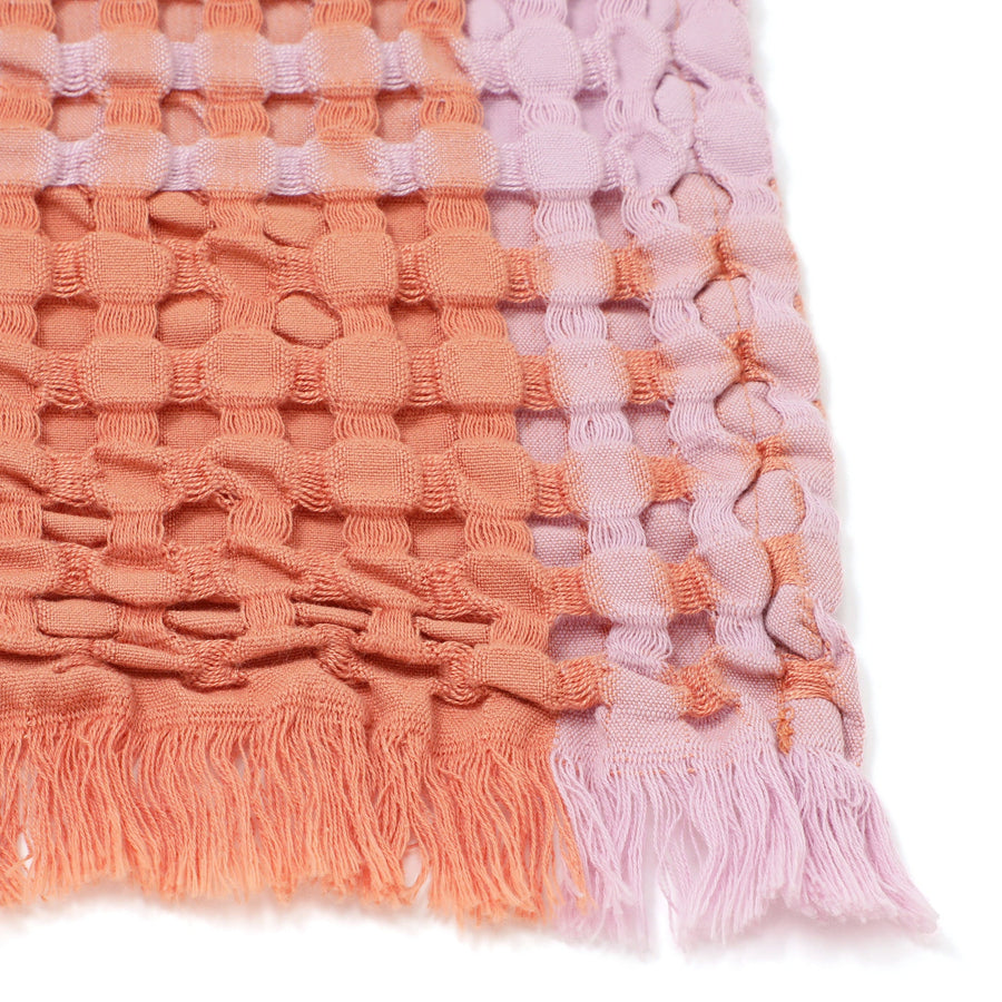 なめらかワッフルチェック スロー（ひざ掛け）1700×1300 ピンク×オレンジ