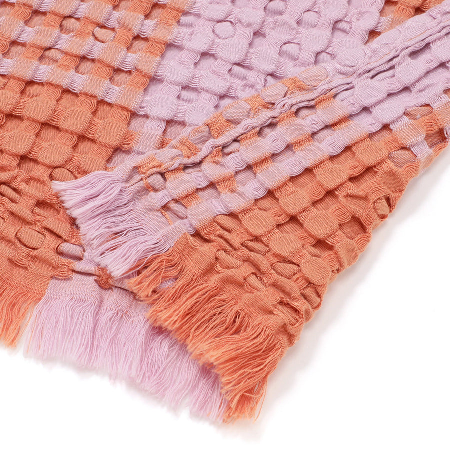 なめらかワッフルチェック スロー（ひざ掛け）1700×1300 ピンク×オレンジ