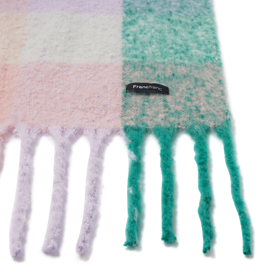 モヘア風 チェック スロー（ひざ掛け）1700×1300 ピンク