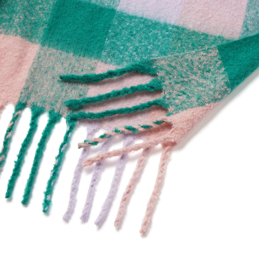 モヘア風 チェック スロー（ひざ掛け）1700×1300 ピンク