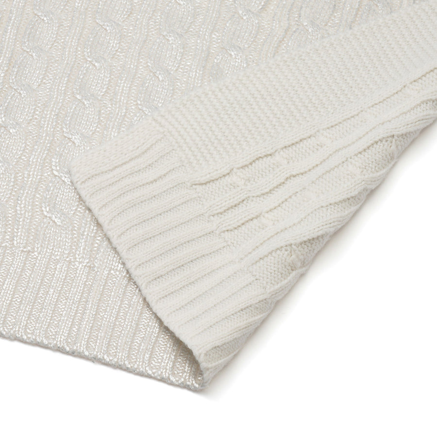 シャイニーケーブルニットスロー（ひざ掛け）1400×1000 アイボリー