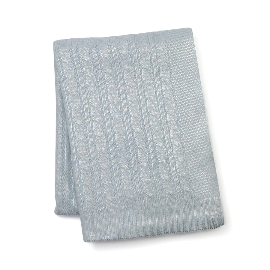 シャイニーケーブルニットスロー（ひざ掛け）1400×1000 ライトブルー