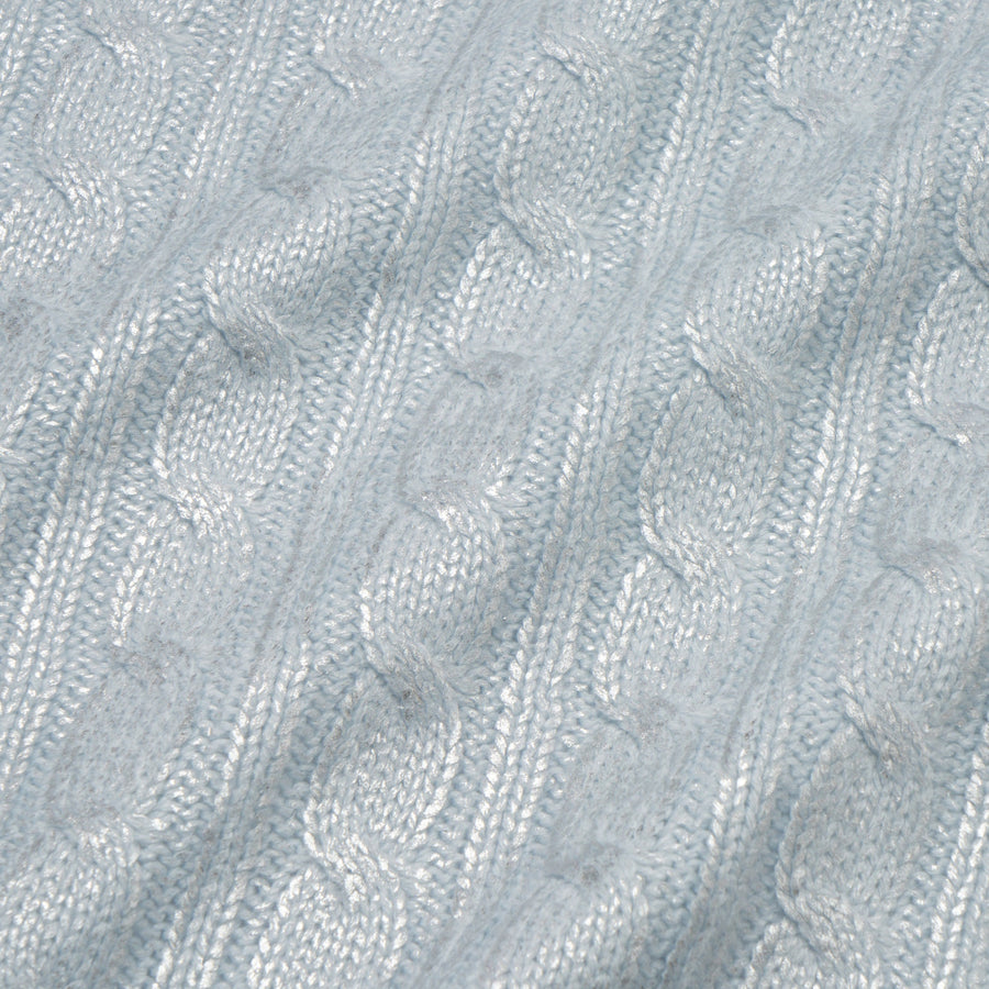 シャイニーケーブルニットスロー（ひざ掛け）1400×1000 ライトブルー