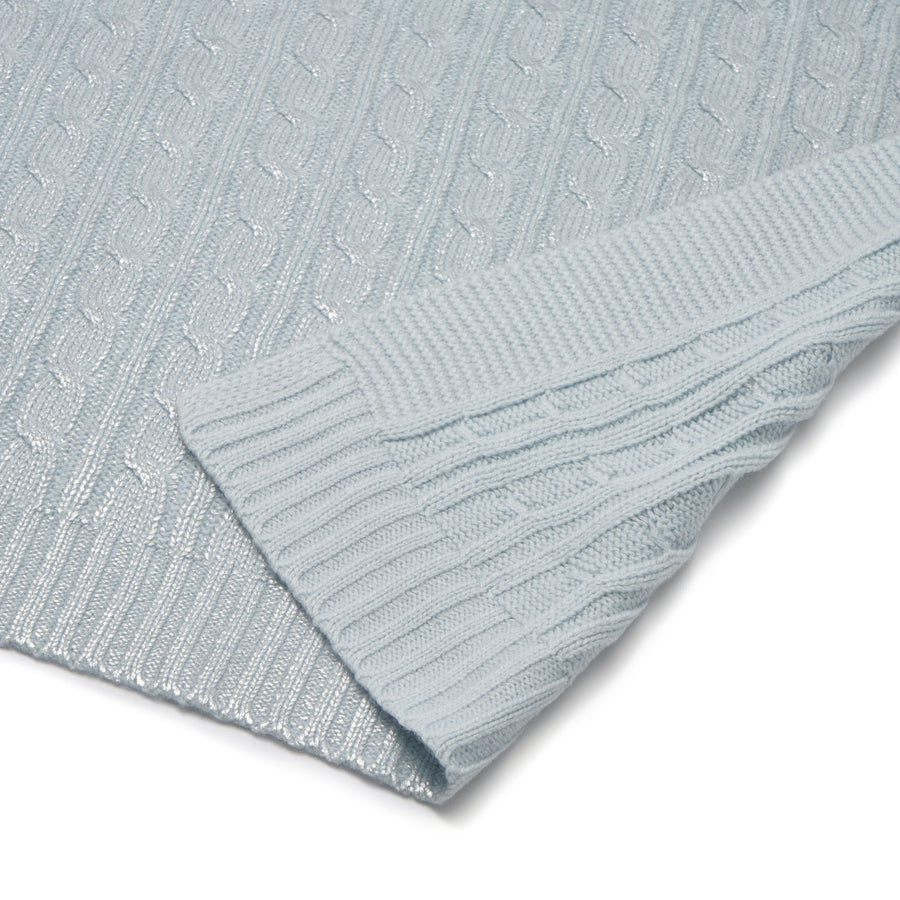 シャイニーケーブルニットスロー（ひざ掛け）1400×1000 ライトブルー