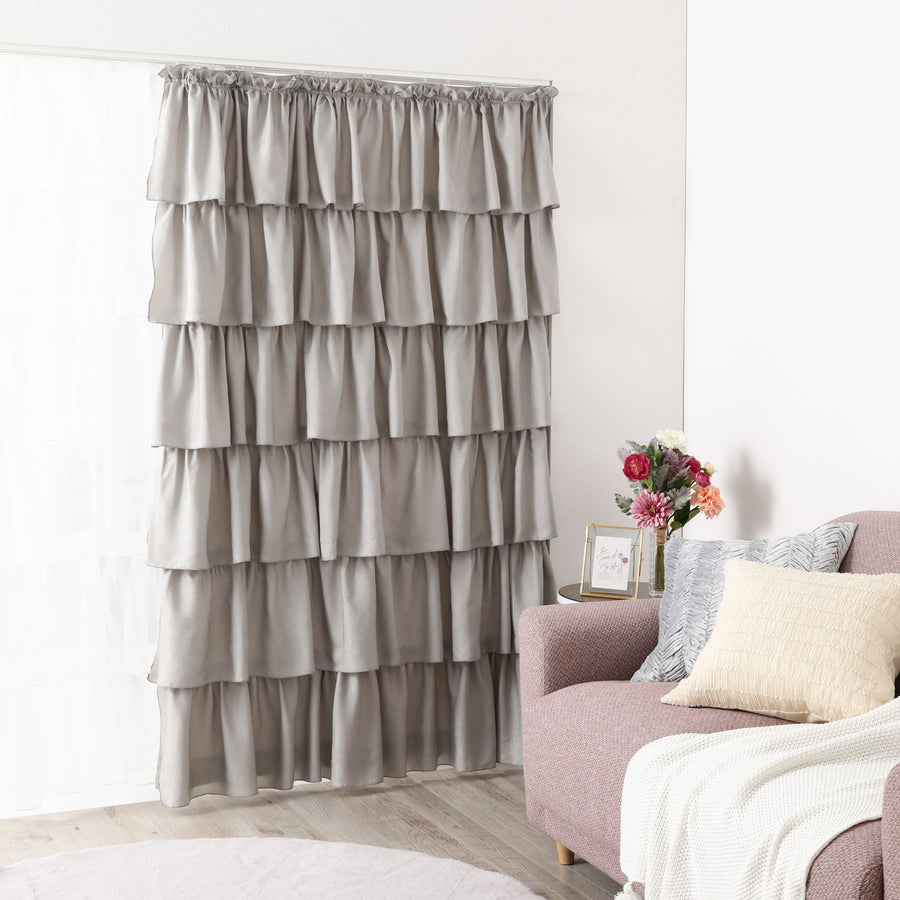 Satin frill drape curtain H1780 x W1000 Light gray (drape/ready-made)