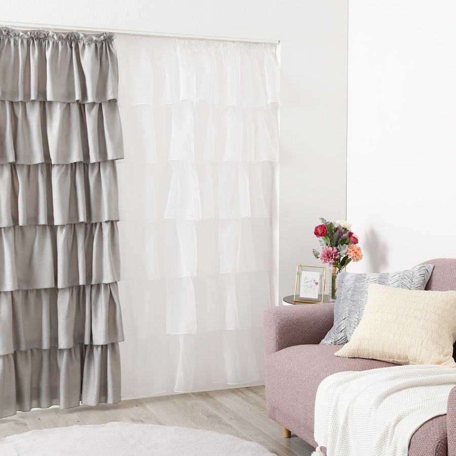 Satin frill drape curtain H1780 x W1000 Light gray (drape/ready-made)