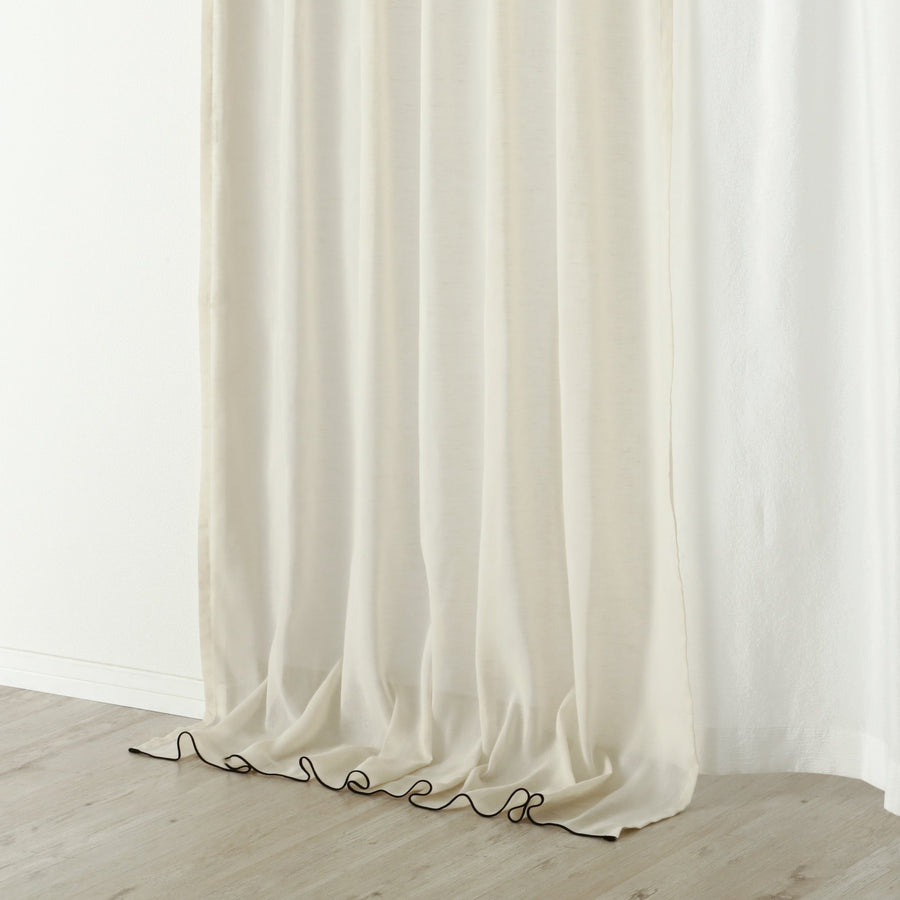 パイピングヘム レースカーテン H2000×W1000 アイボリー×ブラック