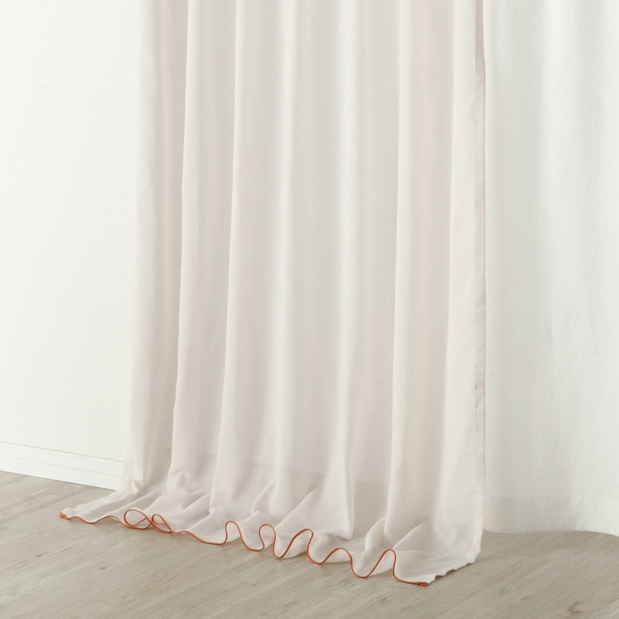 パイピングヘム レースカーテン H2000×W1000 ピンク×オレンジ