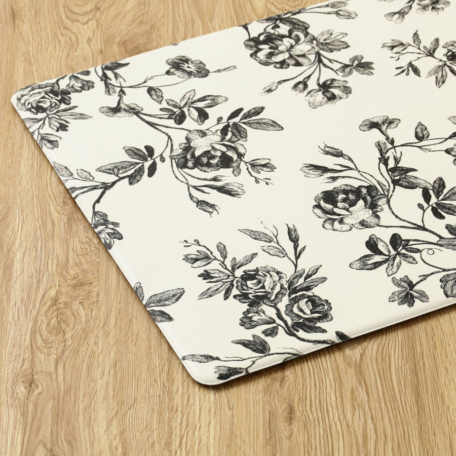 PVC Kitchen Mat Classic Flower Medium Black