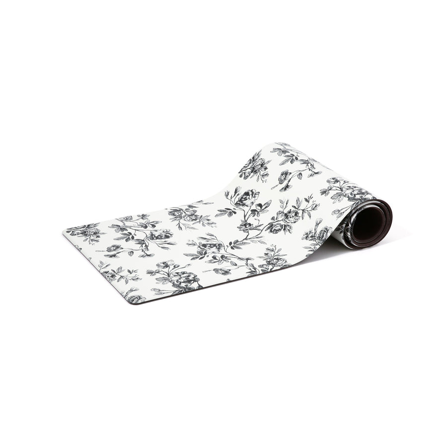 PVC Kitchen Mat Classic Flower Medium Black