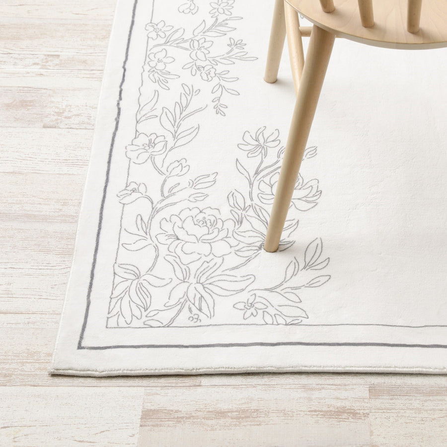 Design Print Rug Line Flower S Ivory