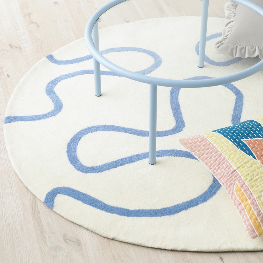 ワンダー ラグ ラウンド Φ1500 アイボリー×ブルー