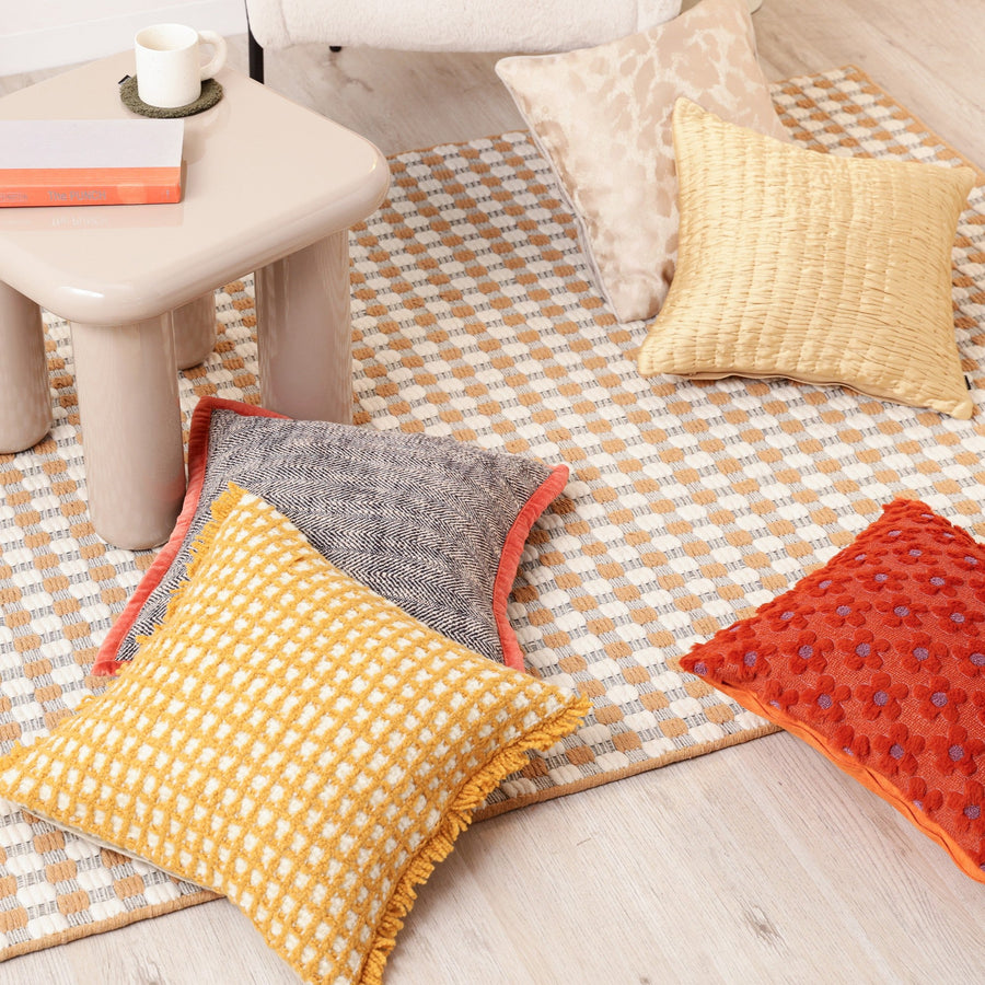 ウールミックス チェッカー ラグ M 2000×1400 ホワイト×ベージュ