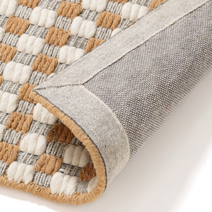 ウールミックス チェッカー ラグ M 2000×1400 ホワイト×ベージュ