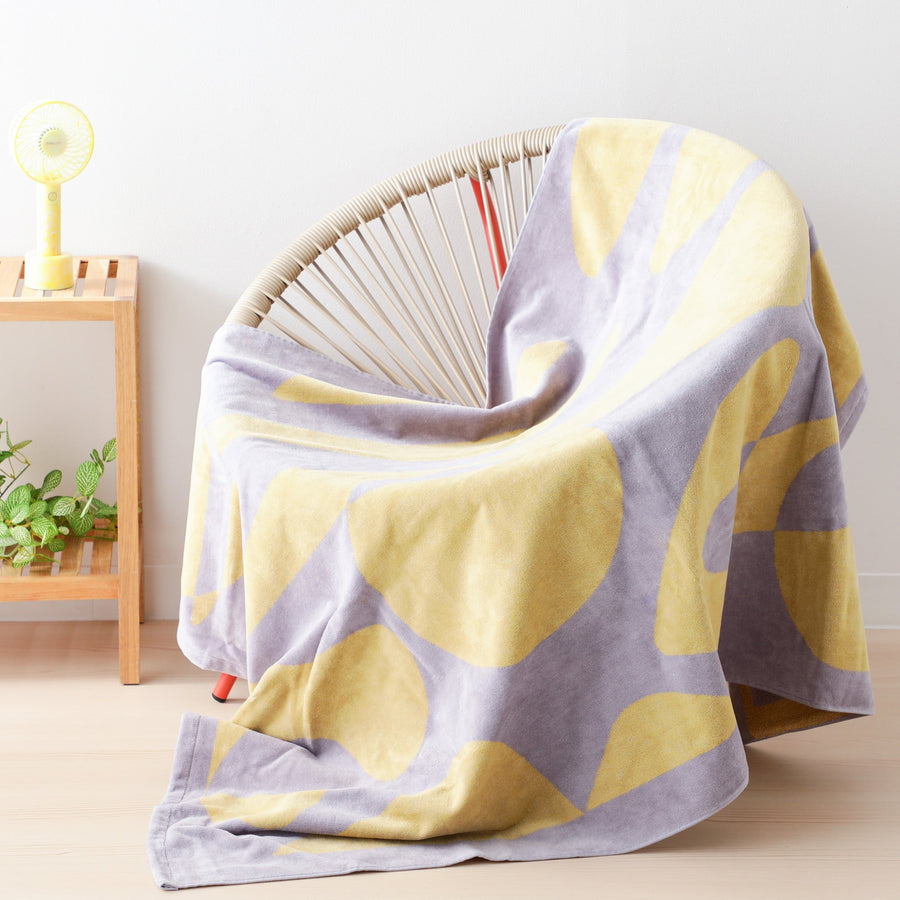 アートタオルケット ジオメトリック ハーフ パープル×イエロー