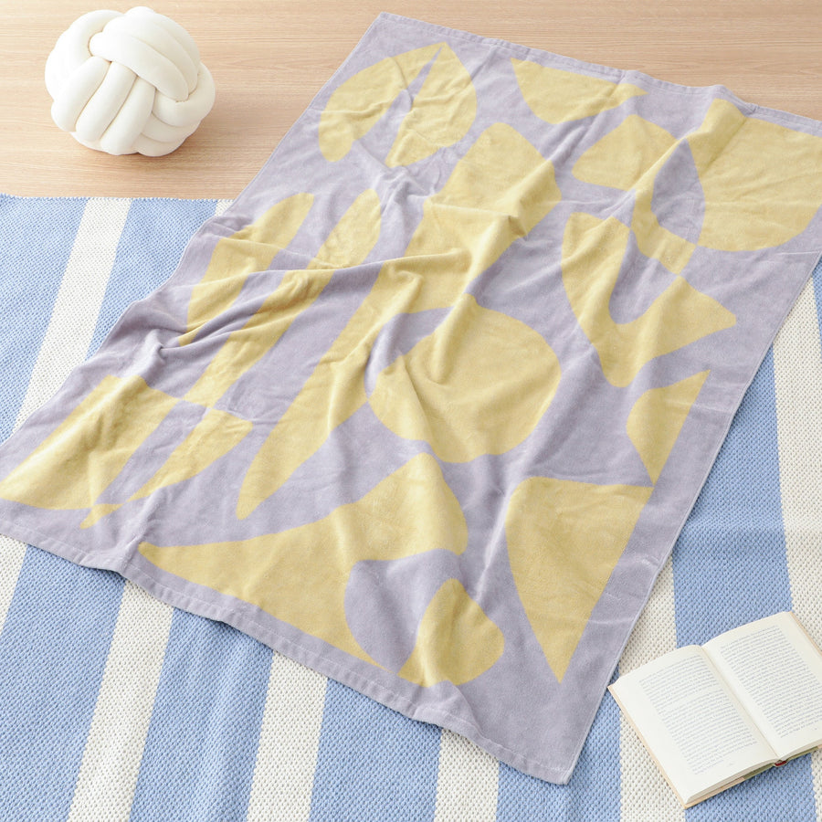 アートタオルケット ジオメトリック ハーフ パープル×イエロー