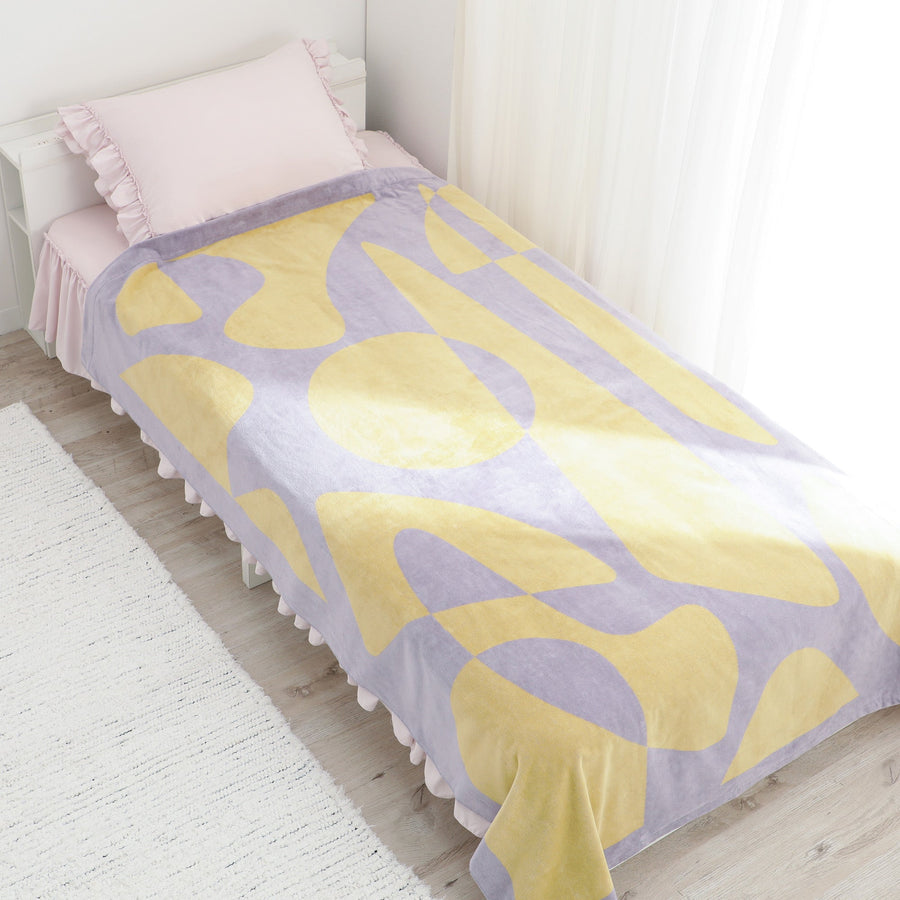 アートタオルケット ジオメトリック ダブル パープル×イエロー