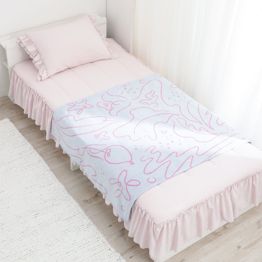 アートタオルケット ドローイング ハーフ ライトブルー×ピンク