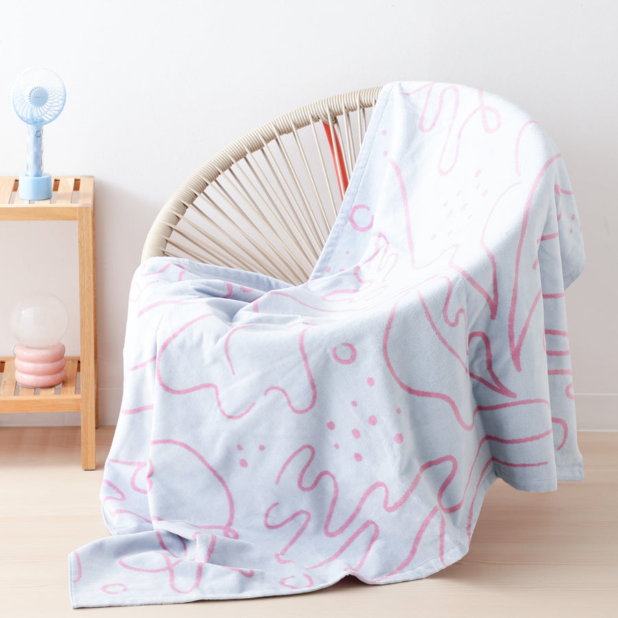 アートタオルケット ドローイング ハーフ ライトブルー×ピンク