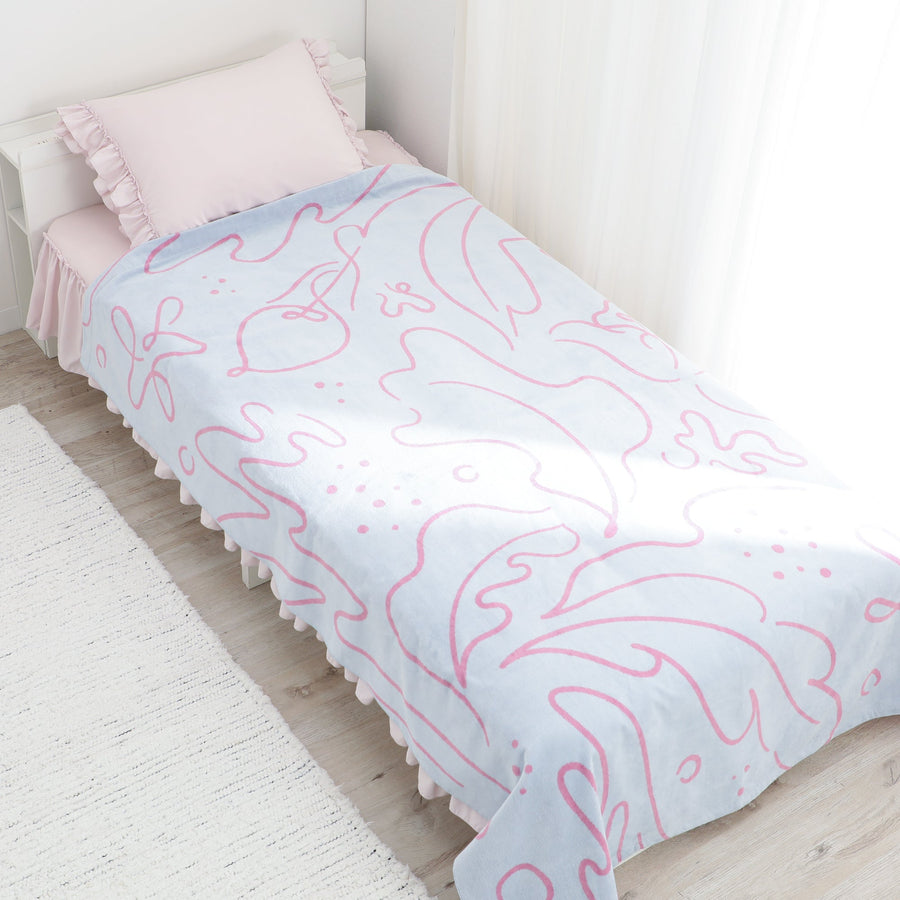 アートタオルケット ドローイング ダブル ライトブルー×ピンク