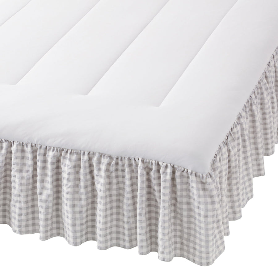 Fluffy cooling bed pad, frill check, double, white x gray