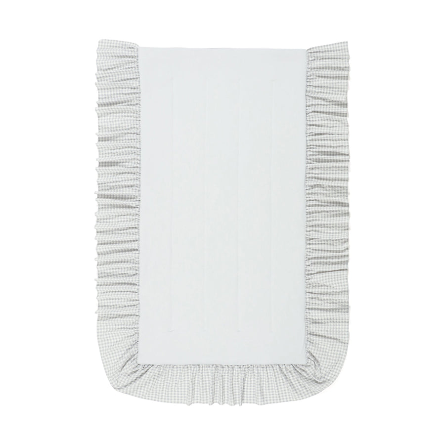 Fluffy cooling bed pad, frill check, double, white x gray