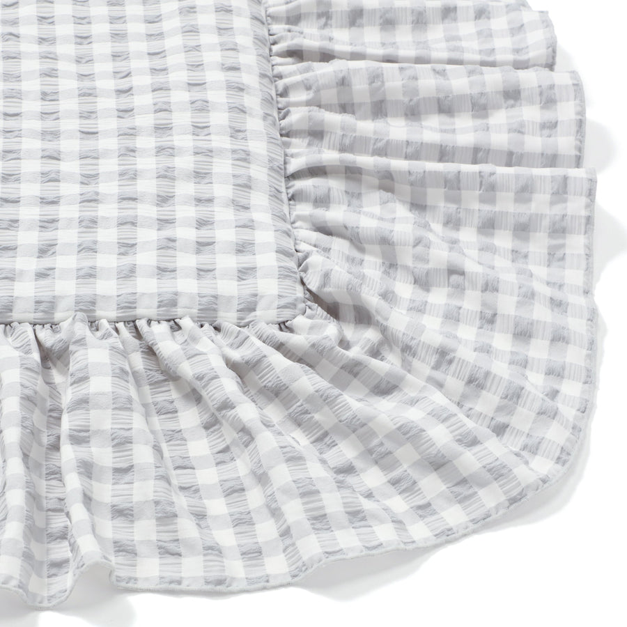 Fluffy cooling blanket, frill check, double, white x grey