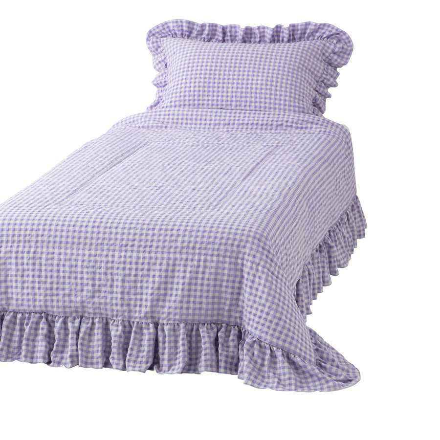 Fluffy cooling blanket, frill check, semi-double, pink x purple