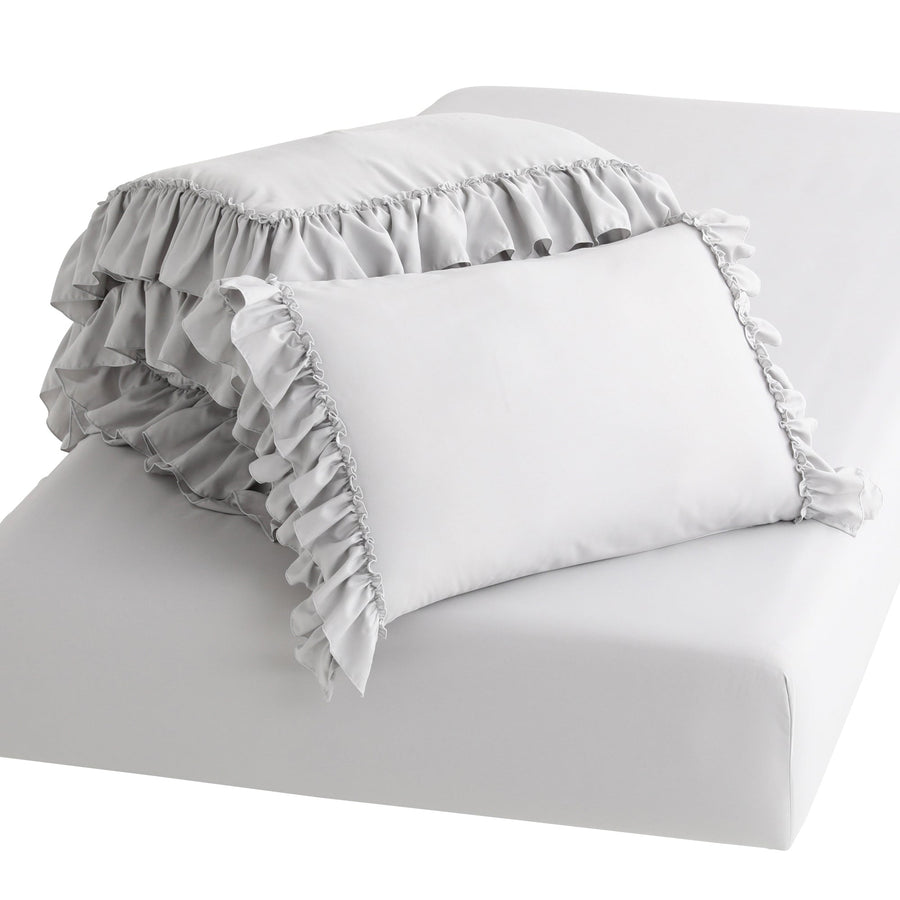 かんたん寝具セット フリル セミダブル グレー