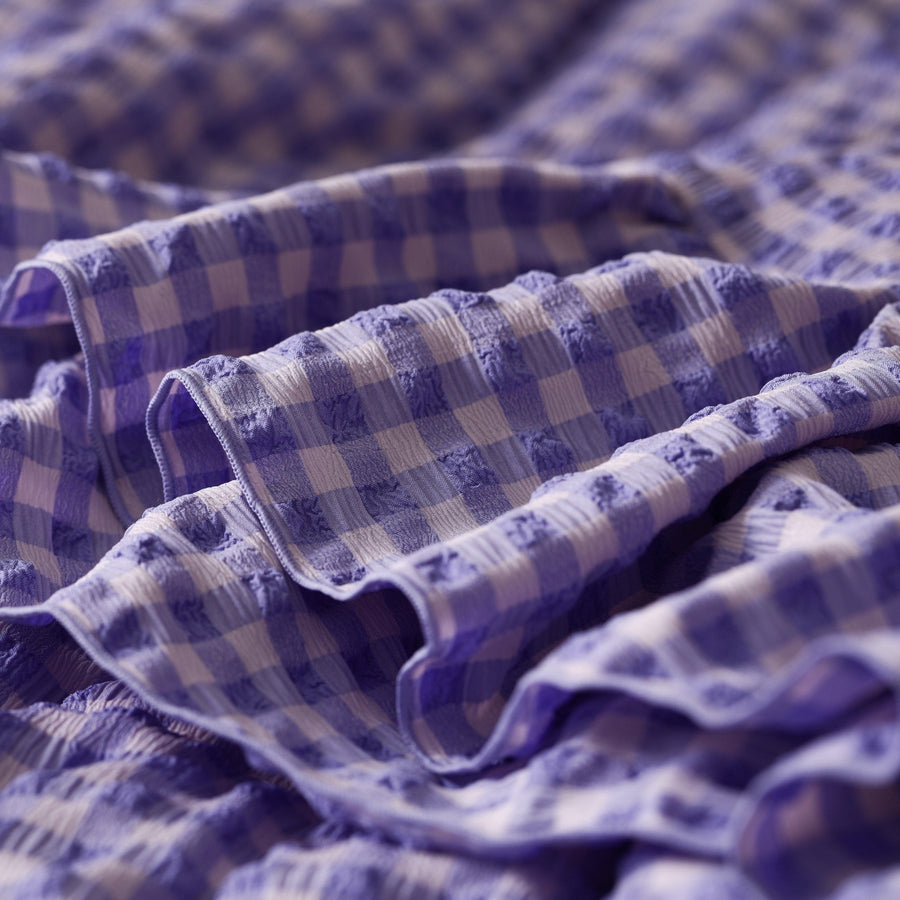 ふわろ 夏でもひんやりもちもち 肌掛けふとん フリルチェック ダブル ピンク×パープル