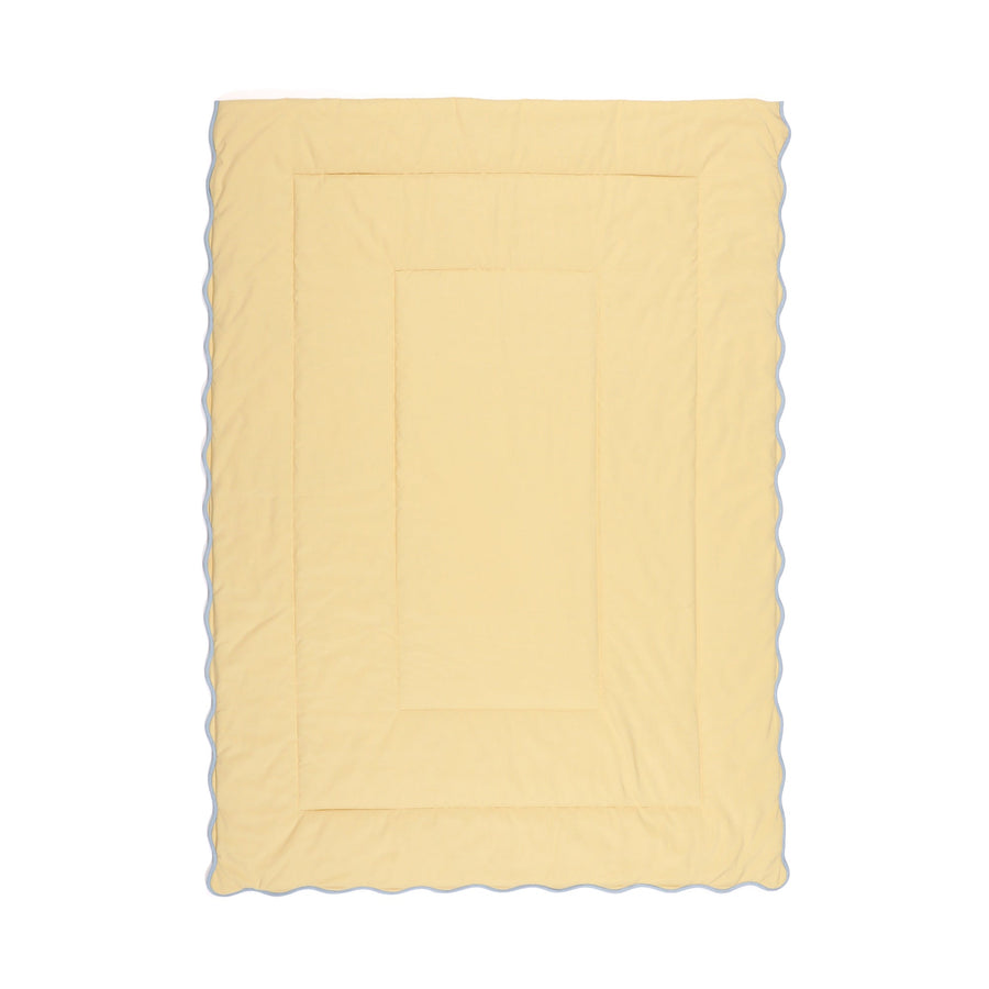 ふわろ 夏でもひんやりもちもち 肌掛けふとん バイカラーウェーブ ダブル イエロー×ブルー