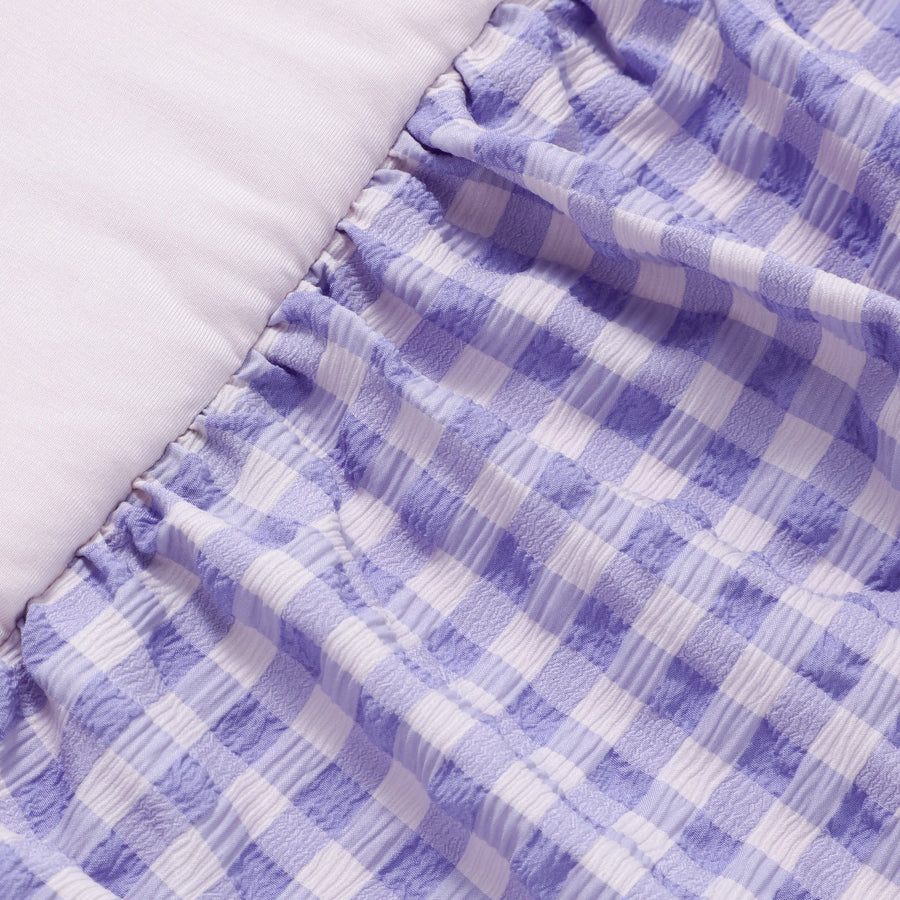 ふわろ 夏でもひんやりもちもち ベッドパッド フリルチェック ダブル ピンク×パープル