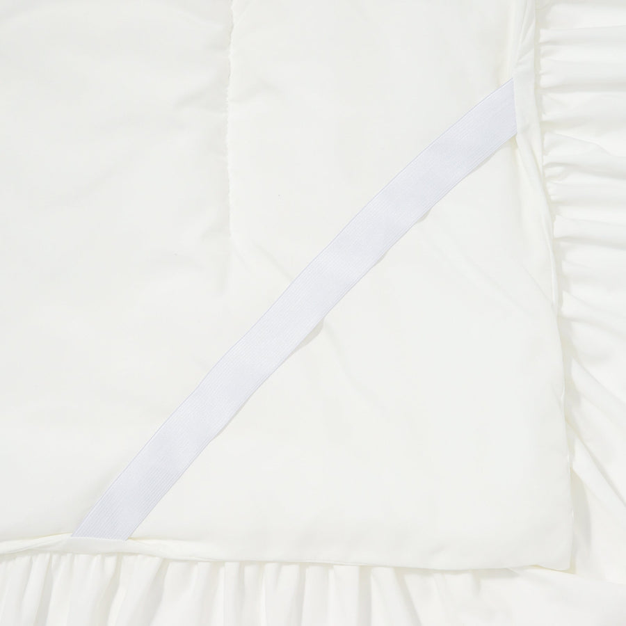 ふわろ 夏でもひんやりもちもち ベッドパッド フリル ダブル ホワイト