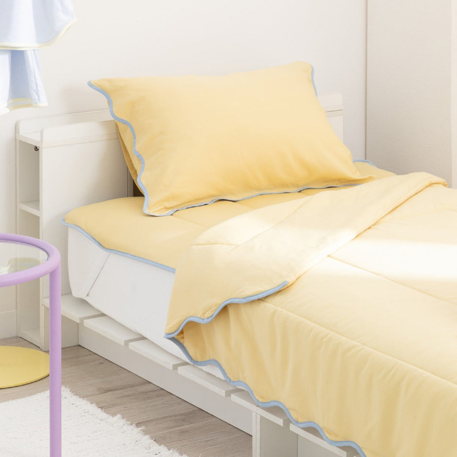 ふわろ 夏でもひんやりもちもち ベッドパッド バイカラーパイピング セミダブル イエロー×ブルー