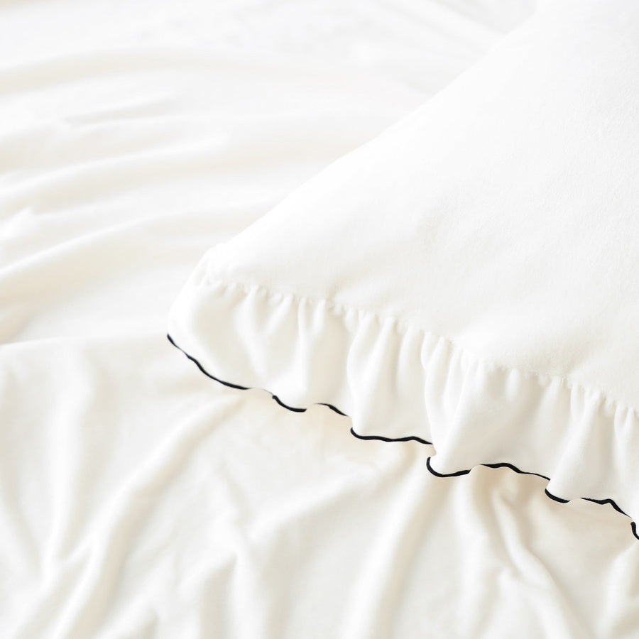 WARMY アルガンオイル加工 フリル 掛けふとん セミダブル ホワイト×ブラック