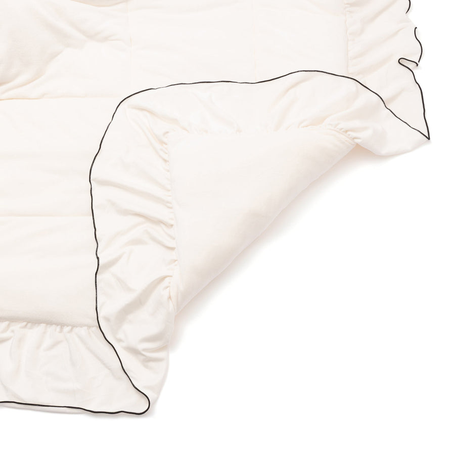 WARMY アルガンオイル加工 フリル 掛けふとん セミダブル ホワイト×ブラック