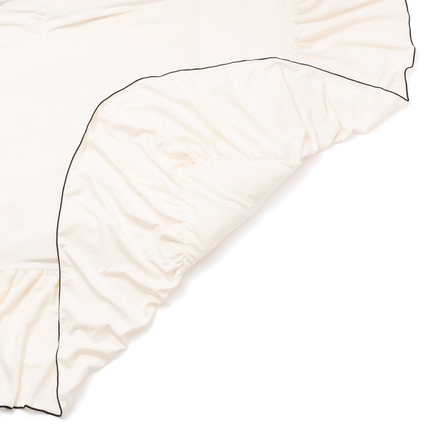 WARMY アルガンオイル加工 フリル ベッドパッド シングル ホワイト×ブラック