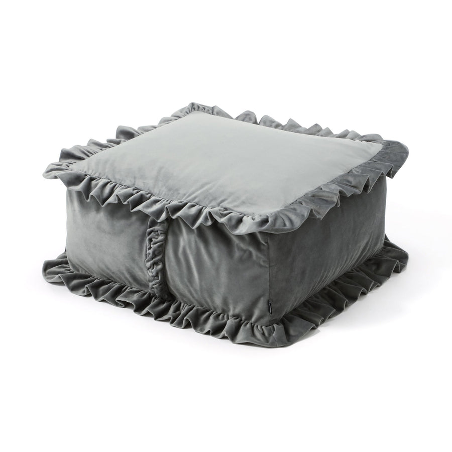 Cushion Futon Storage Case with Frills, Light Gray, S