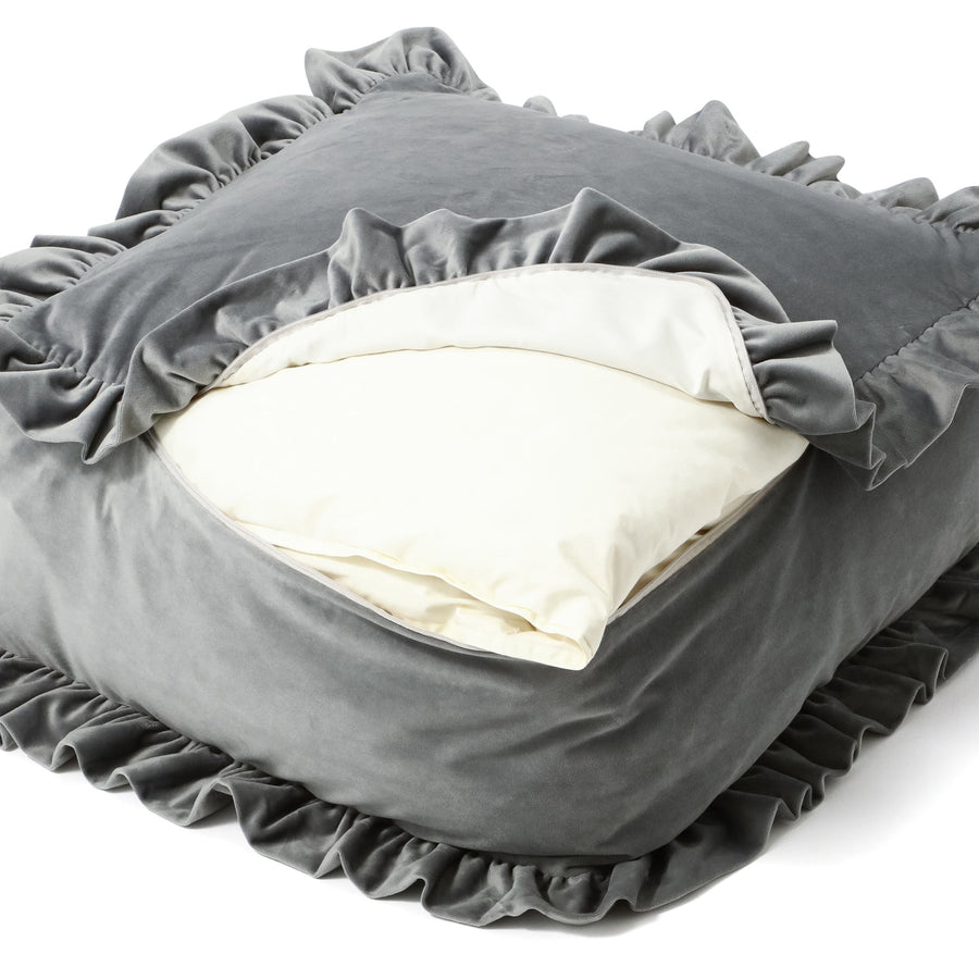 Cushion Futon Storage Case with Frills, Light Gray, S