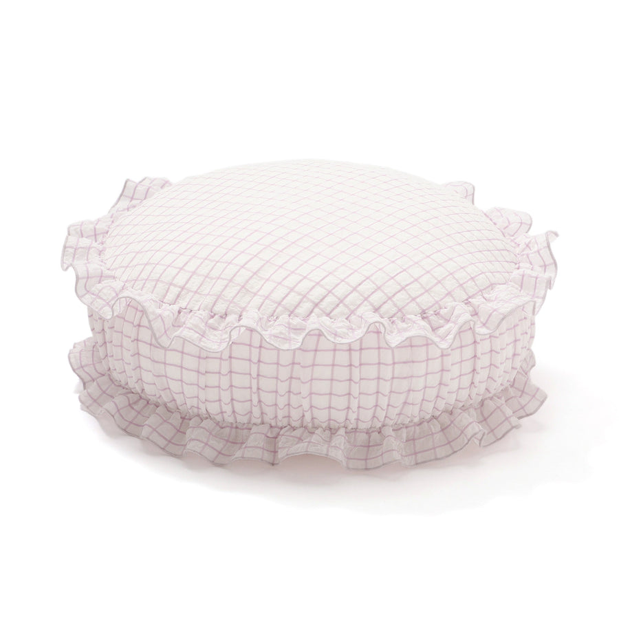 シアーチェック フリル クッション φ420 パープル