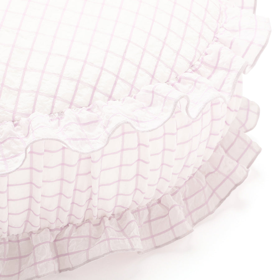 シアーチェック フリル クッション φ420 パープル