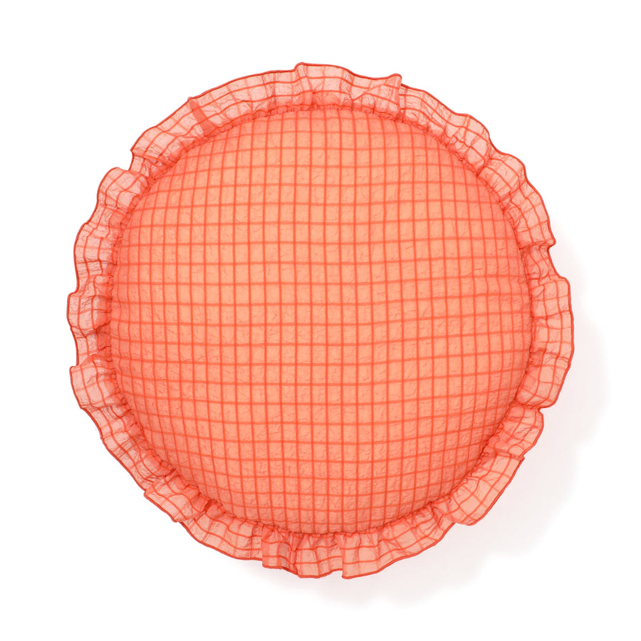 シアーチェック フリル クッション φ420 オレンジ