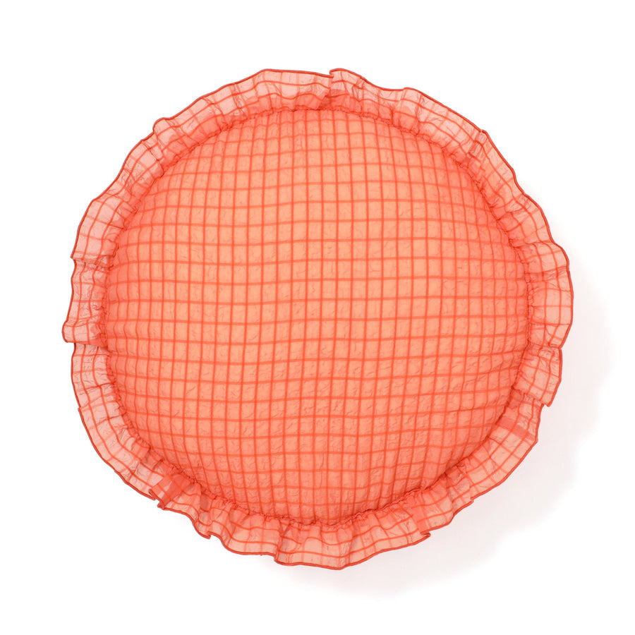 シアーチェック フリル クッション φ420 オレンジ