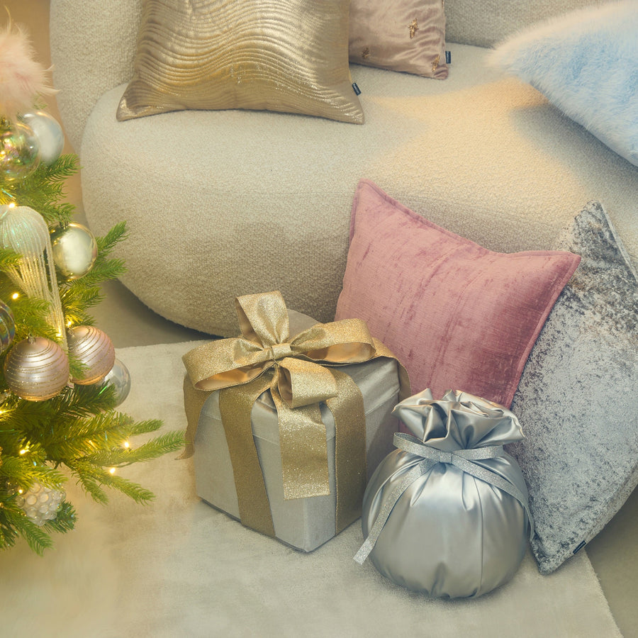 デコラティブ ボックス クッション ライトグレー×ゴールド