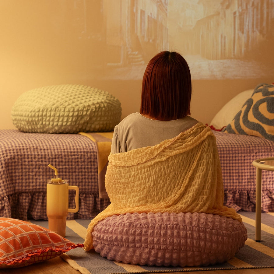 ポップコーンワッフル フロアクッション φ60 ライトパープル