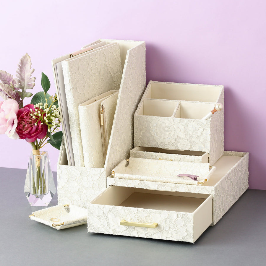 Lace Magazine Holder, Ivory